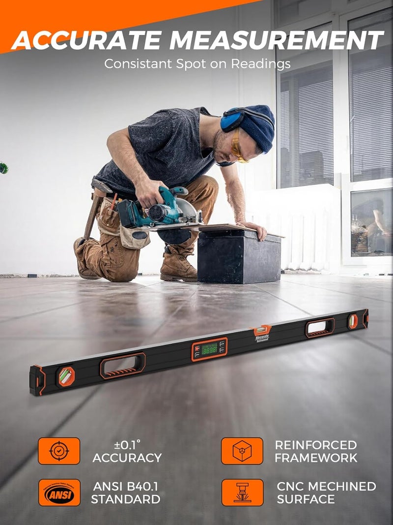 Mecurate 48-Inch Digital Level, Professional Smart Precision Torpedo Level Tool, Bright LCD Display, Audible Alerts, Magnetic Bottom, Dust Water Resistant, with Carrying Case - Image 2